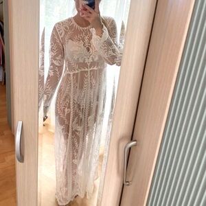 Sheer white floral cover up dress M